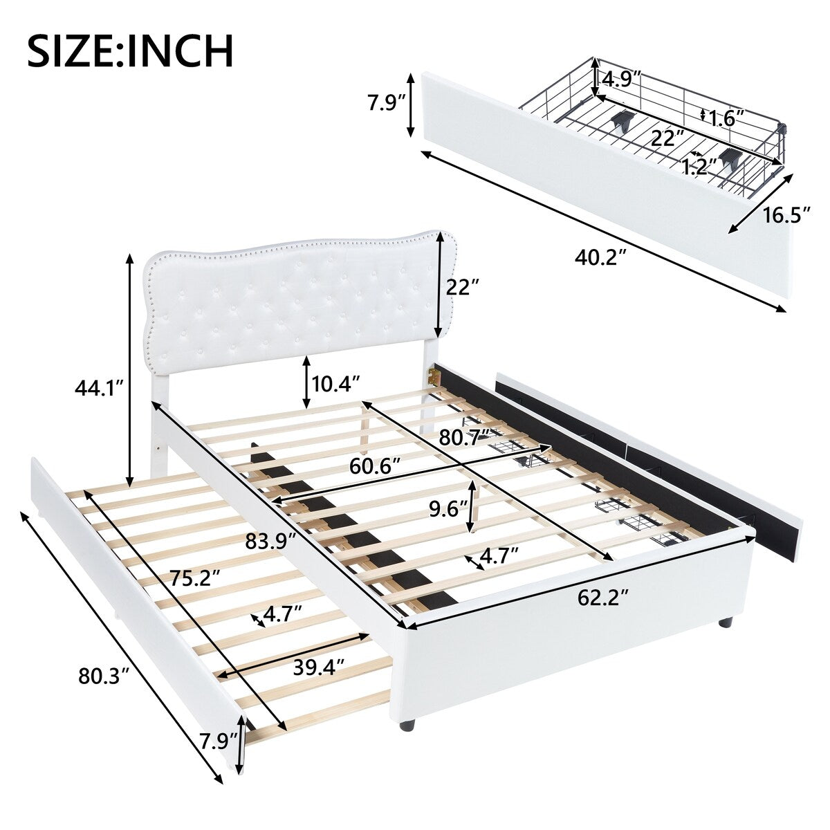Platform Bed with Storage Drawers and Trundle