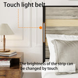 Platform Bed with Upholstered Headboard and 4 Drawers, Charging Station and LED Lights