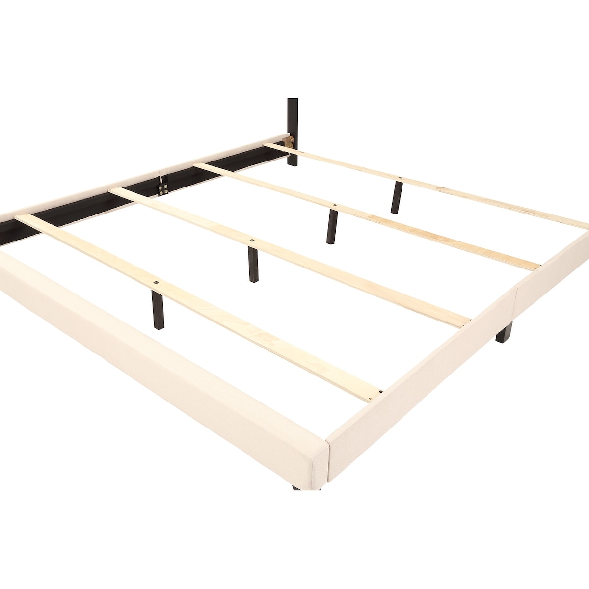 Platform Bed with Wooden Slats and Nailhead Detail