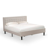 Platform King Size Bedroom Set with 1 Mid Century Bed and Night Stands - Mist Beige Linen Fabric