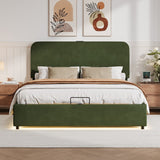 Platform Queen Hydraulic Storage Bed Lift Up RGB LED Light Bluetooth Speaker