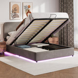 Platform Queen Hydraulic Storage Bed Lift Up RGB LED Light Bluetooth Speaker