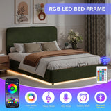 Platform Queen Hydraulic Storage Bed Lift Up RGB LED Light Bluetooth Speaker