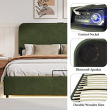 Platform Queen Hydraulic Storage Bed Lift Up RGB LED Light Bluetooth Speaker
