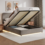 Platform Queen Hydraulic Storage Bed Lift Up RGB LED Light Bluetooth Speaker