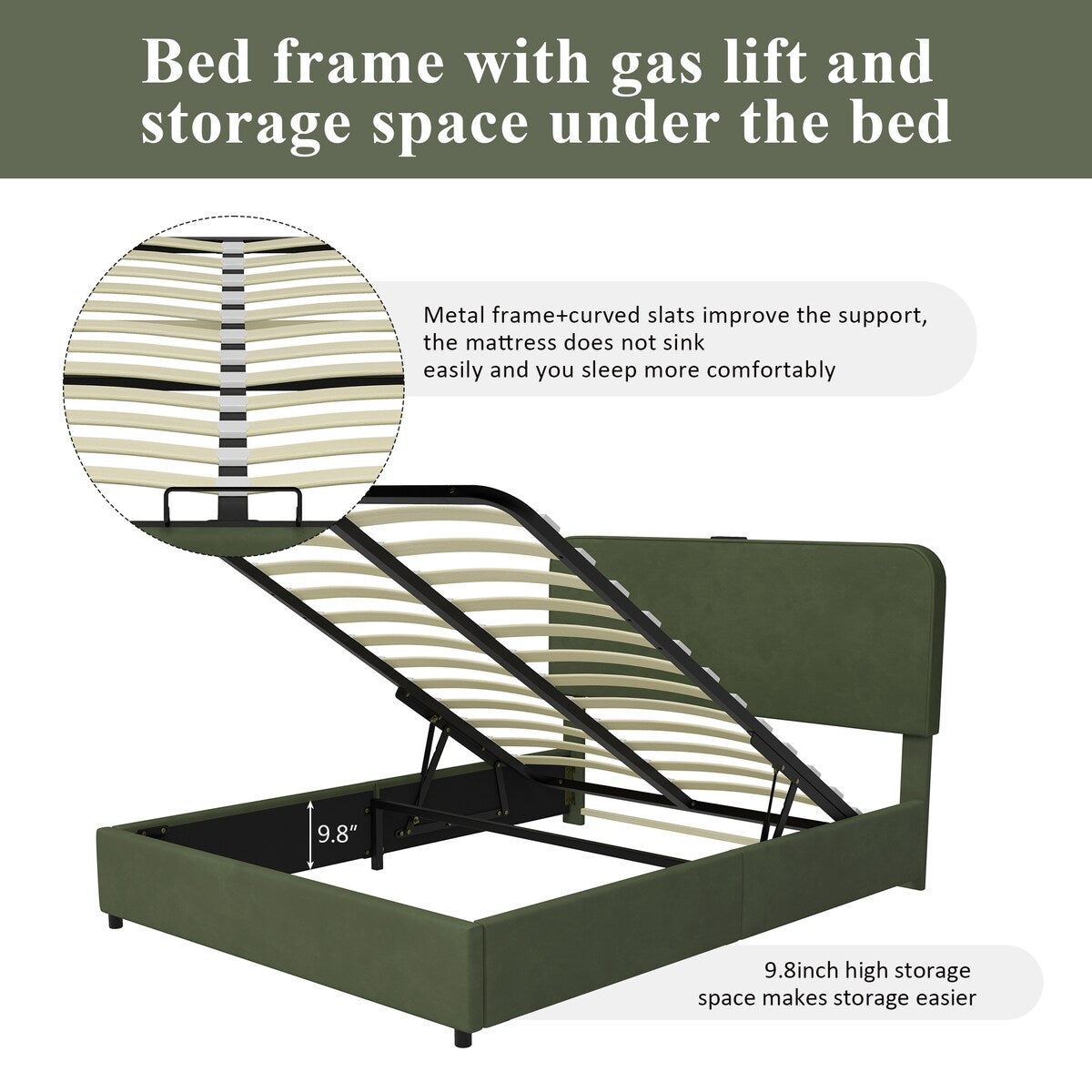 Platform Queen Hydraulic Storage Bed Lift Up RGB LED Light Bluetooth Speaker