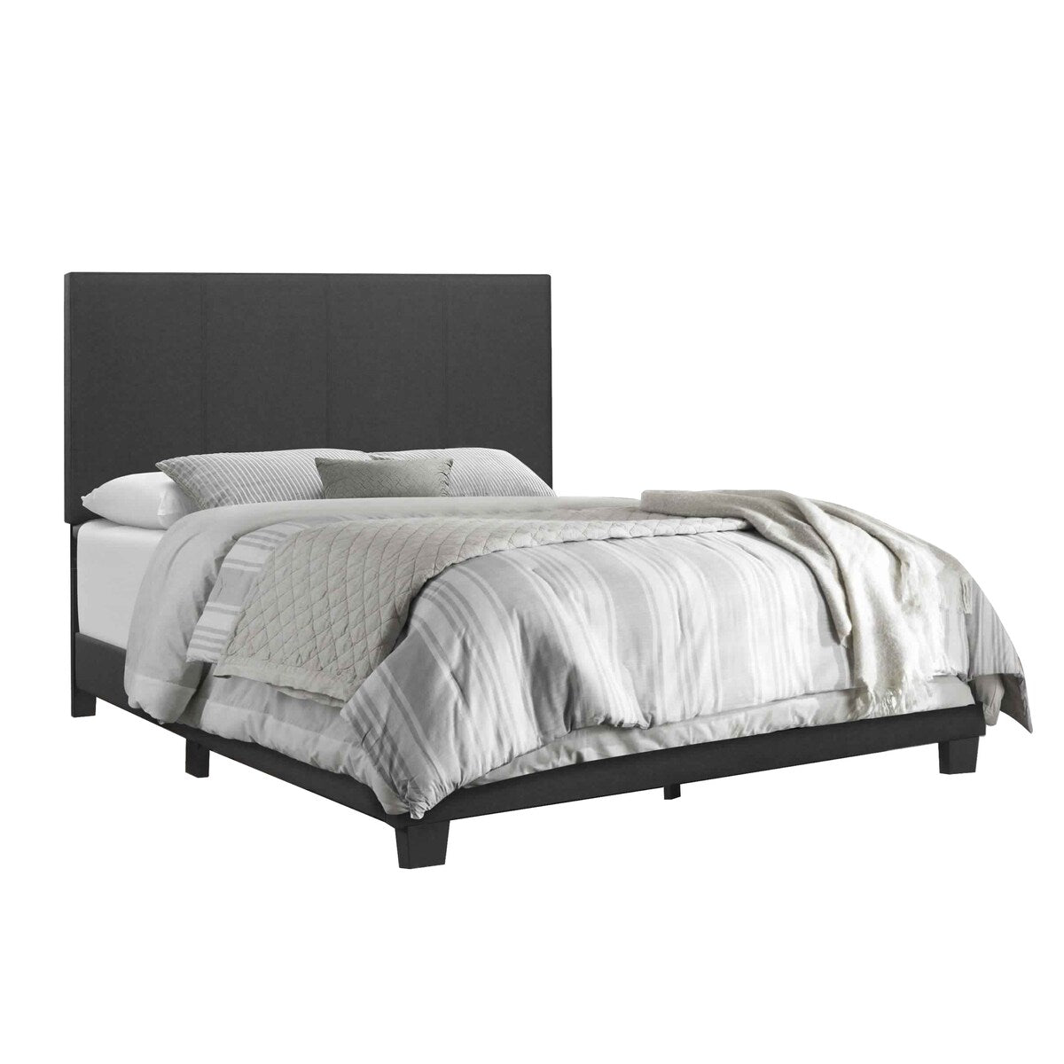 Platform Style Fabric Upholstered Full Bed with Tapered Feet, Gray