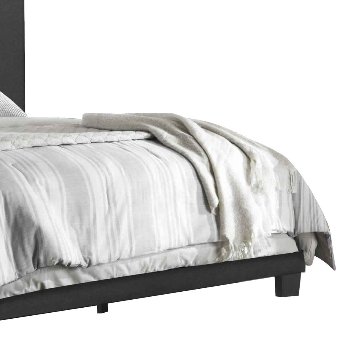 Platform Style Fabric Upholstered Full Bed with Tapered Feet, Gray