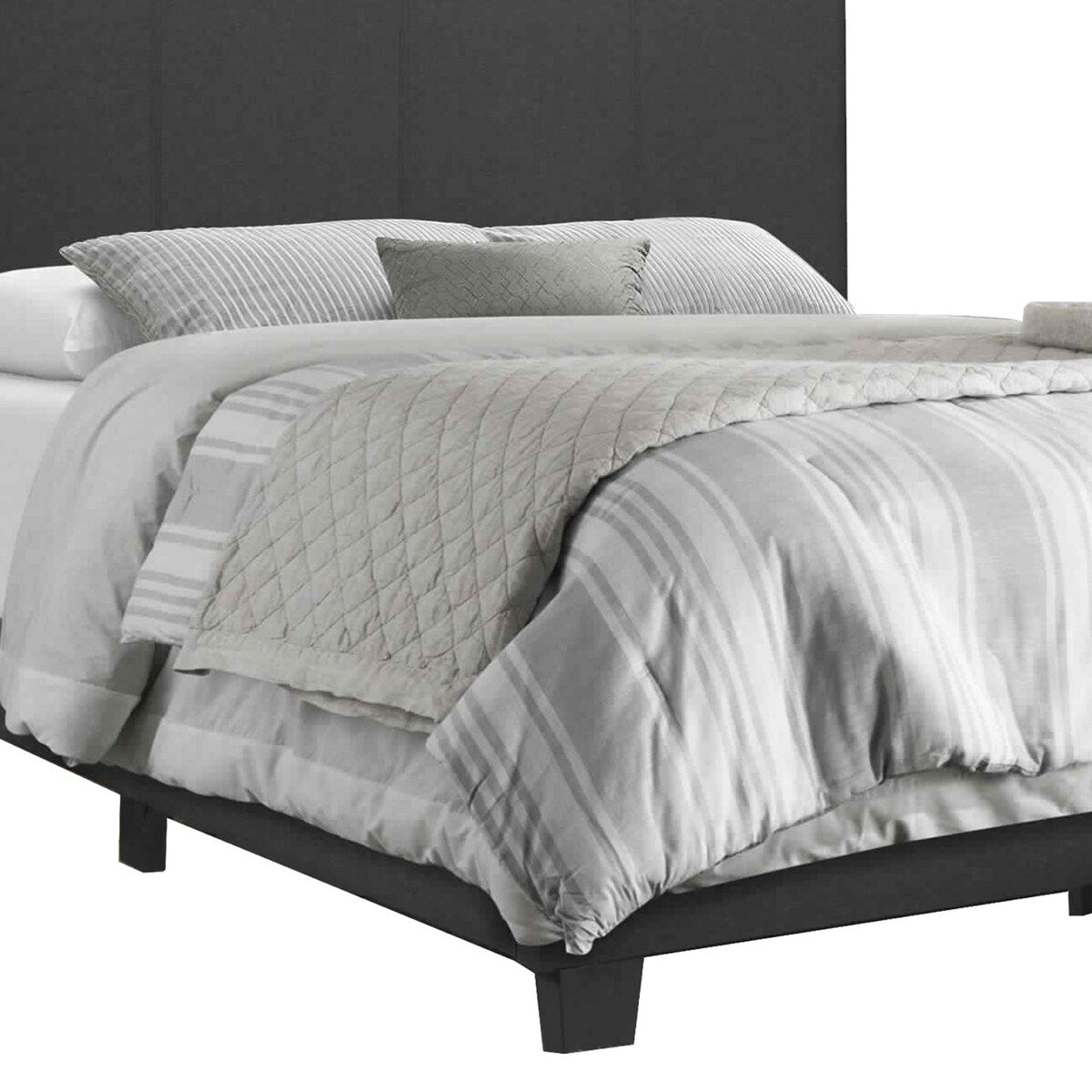 Platform Style Fabric Upholstered Full Bed with Tapered Feet, Gray