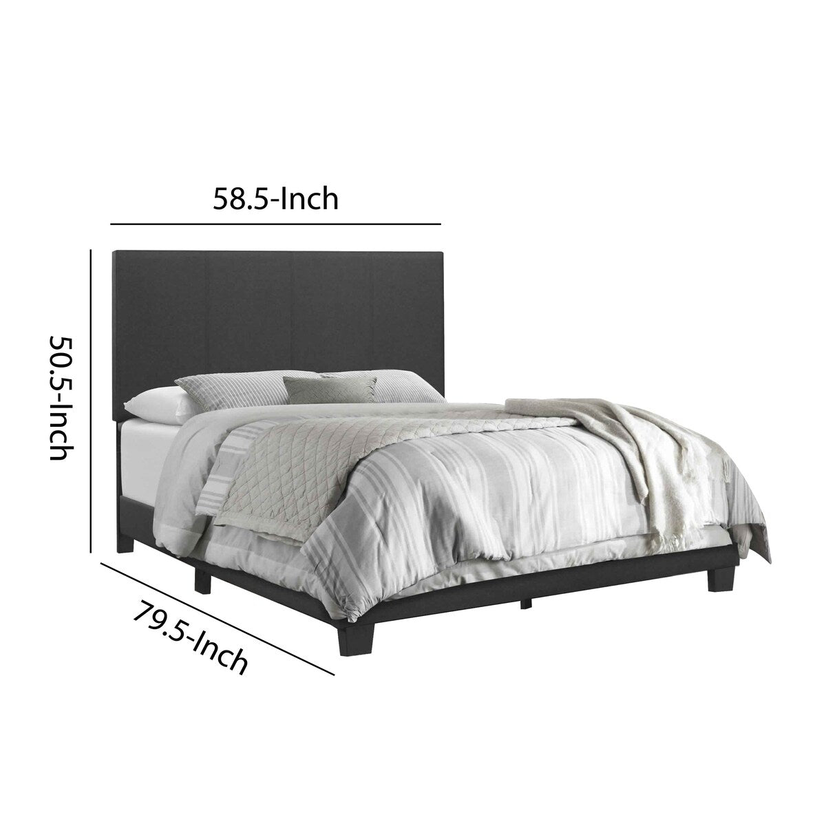 Platform Style Fabric Upholstered Full Bed with Tapered Feet, Gray