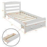 Platform Twin Bed Frame with Storage Drawer and Wood Slat Support