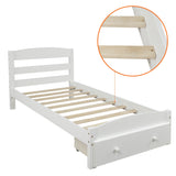 Platform Twin Bed Frame with Storage Drawer and Wood Slat Support
