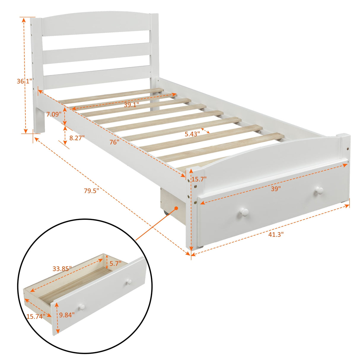 Platform Twin Bed Frame with Storage Drawer