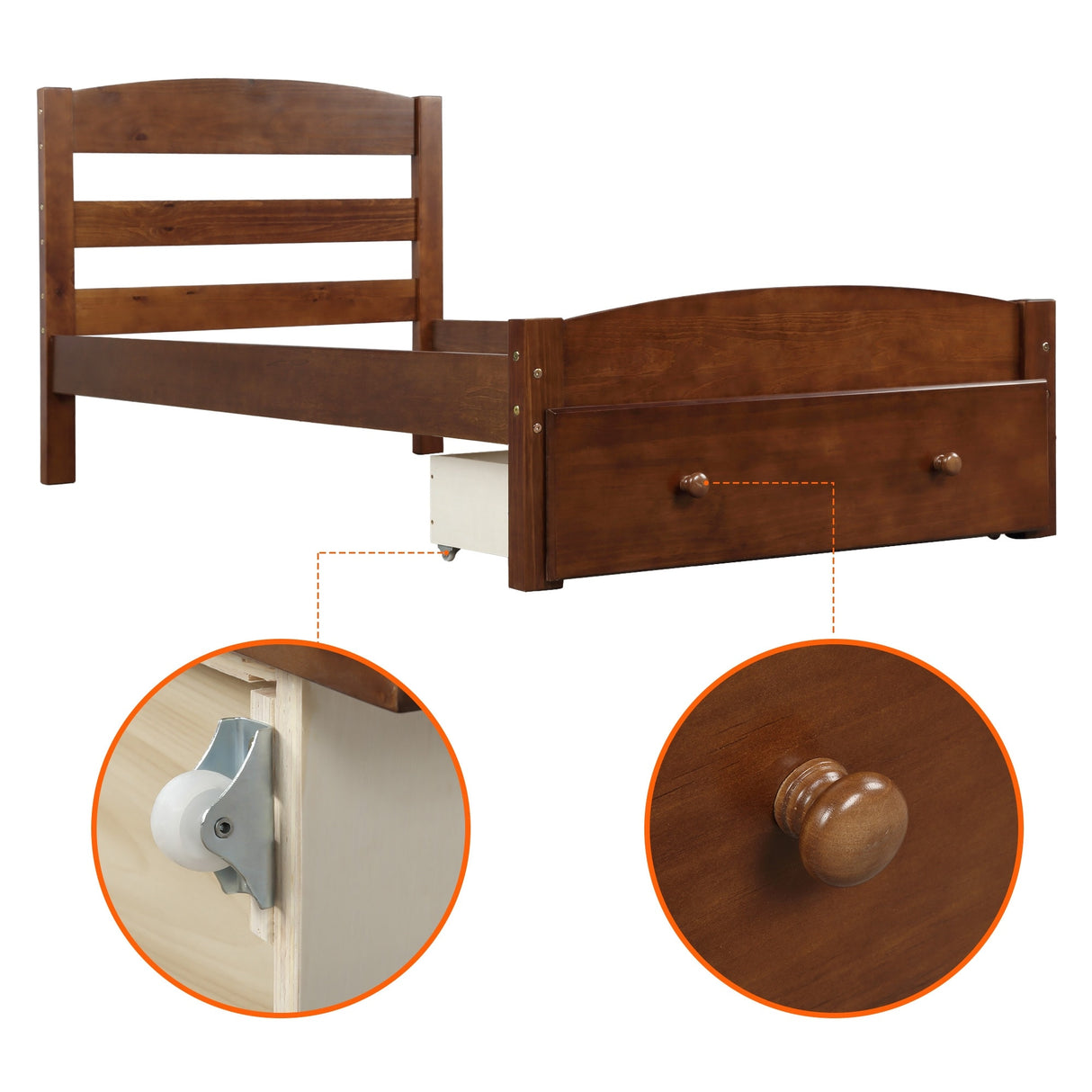 Platform Twin Bed Frame with Storage Drawer