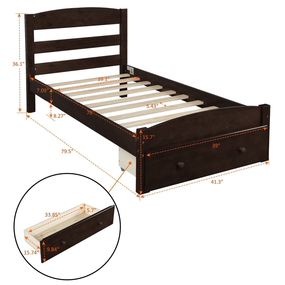Platform Twin Bed Frame with Storage Drawer