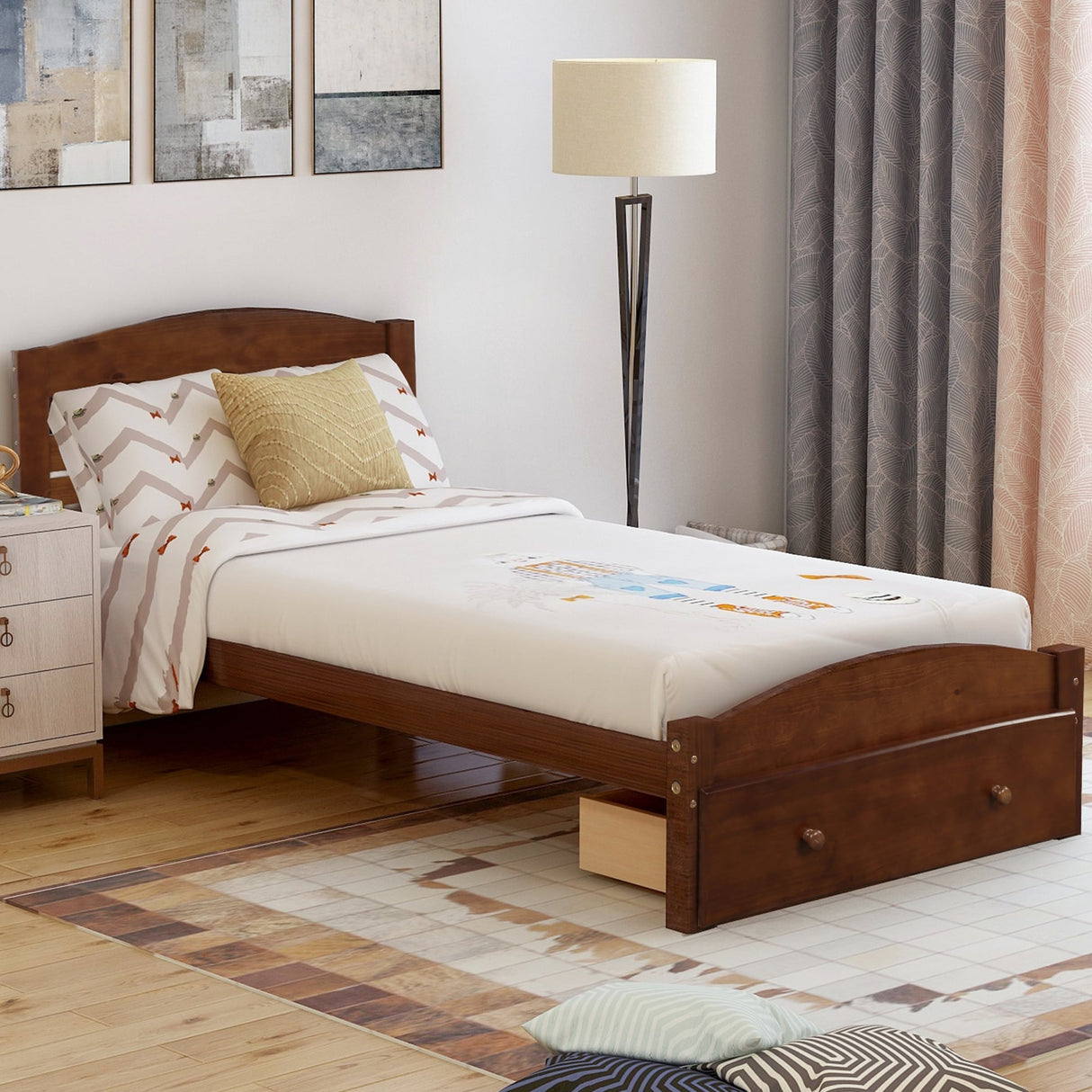 Platform Twin Bed Frame with Storage Drawer