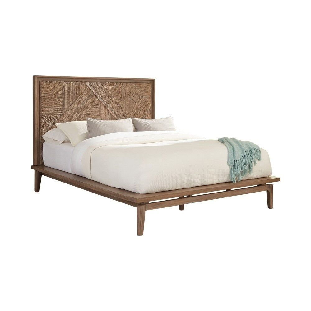 Platform style Wooden Eastern King Size Bed with Carved Headboard, Brown