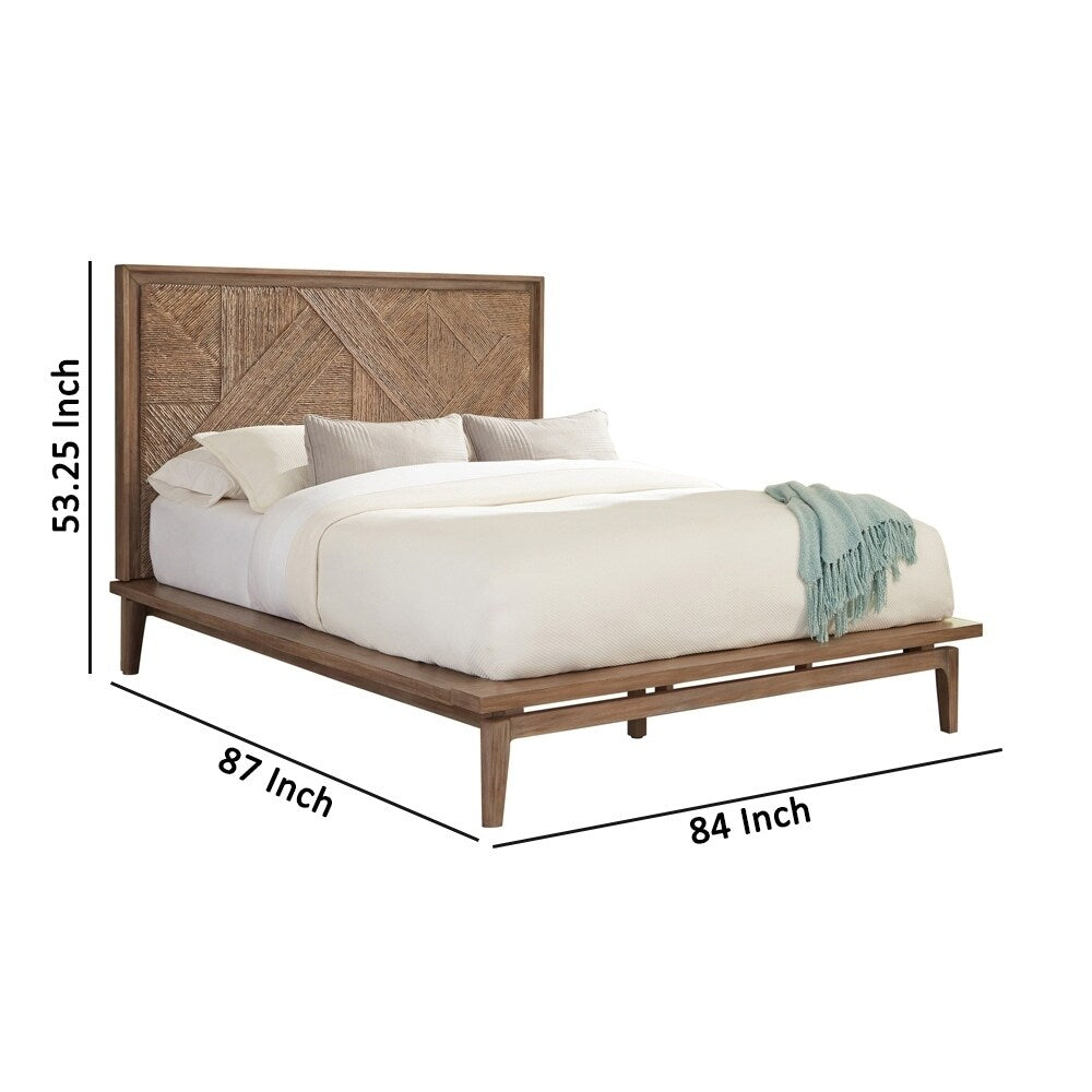 Platform style Wooden Eastern King Size Bed with Carved Headboard, Brown
