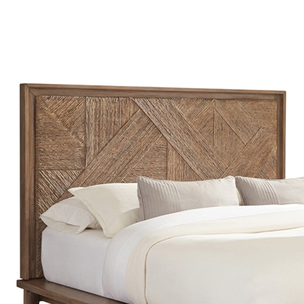 Platform style Wooden Eastern King Size Bed with Carved Headboard, Brown