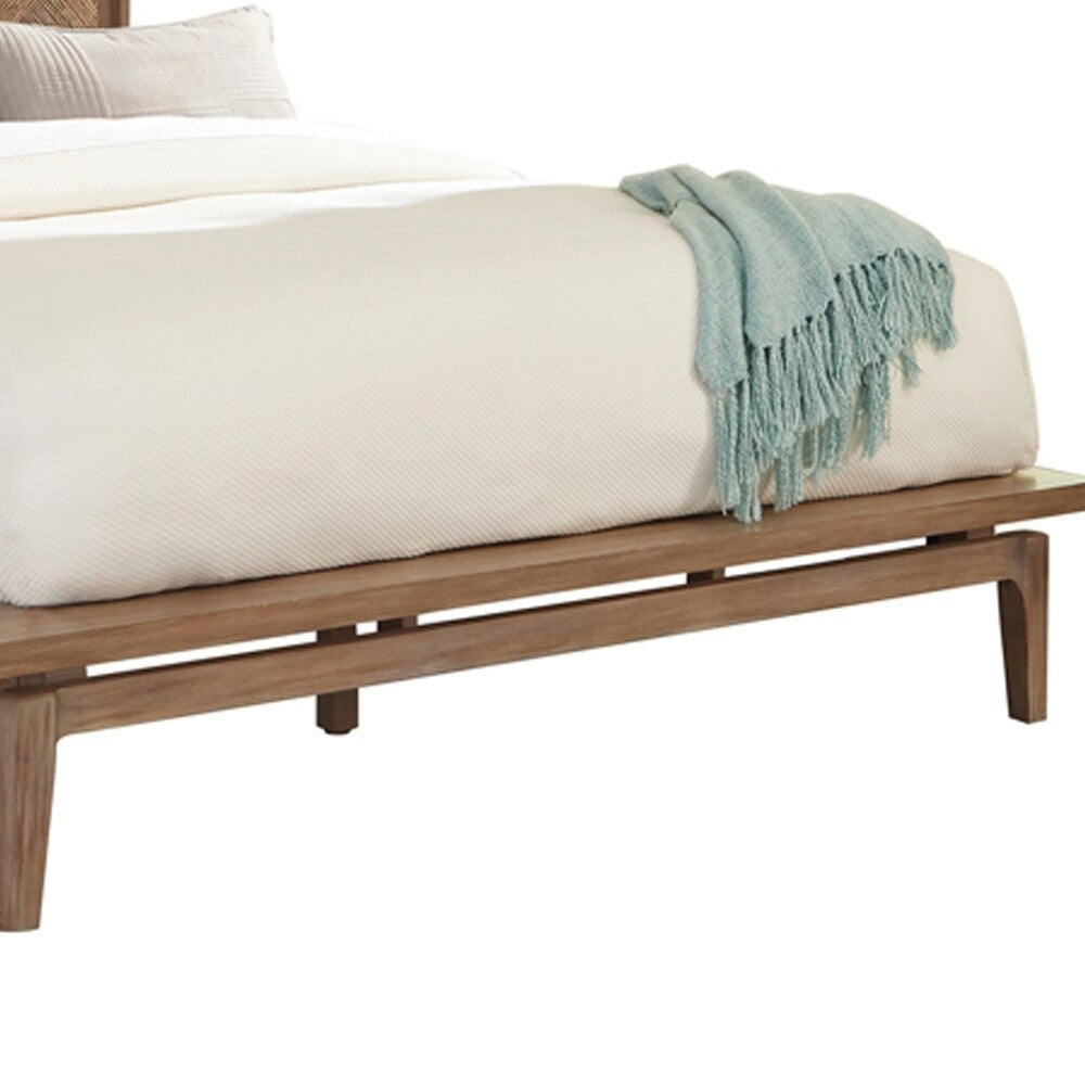 Platform style Wooden Eastern King Size Bed with Carved Headboard, Brown