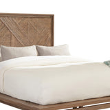 Platform style Wooden Eastern King Size Bed with Carved Headboard, Brown