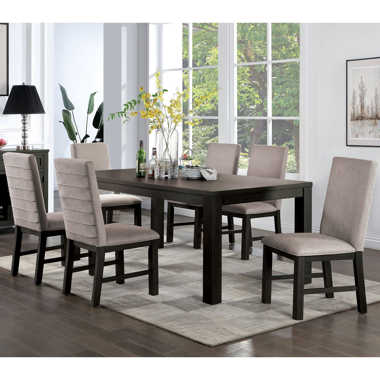 Plax Transitional Antique Black and Grey Wood 7-Piece Dining Table Set by Furniture of America