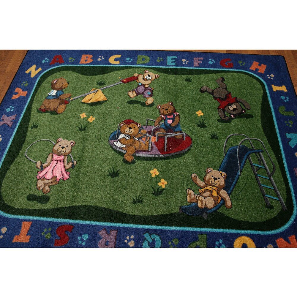 Playground Nursery Kids Room Alphabet Multicolored Machine-made Rug (5'4 x 7'8) - Green/Blue - 5'4" x 7'8"