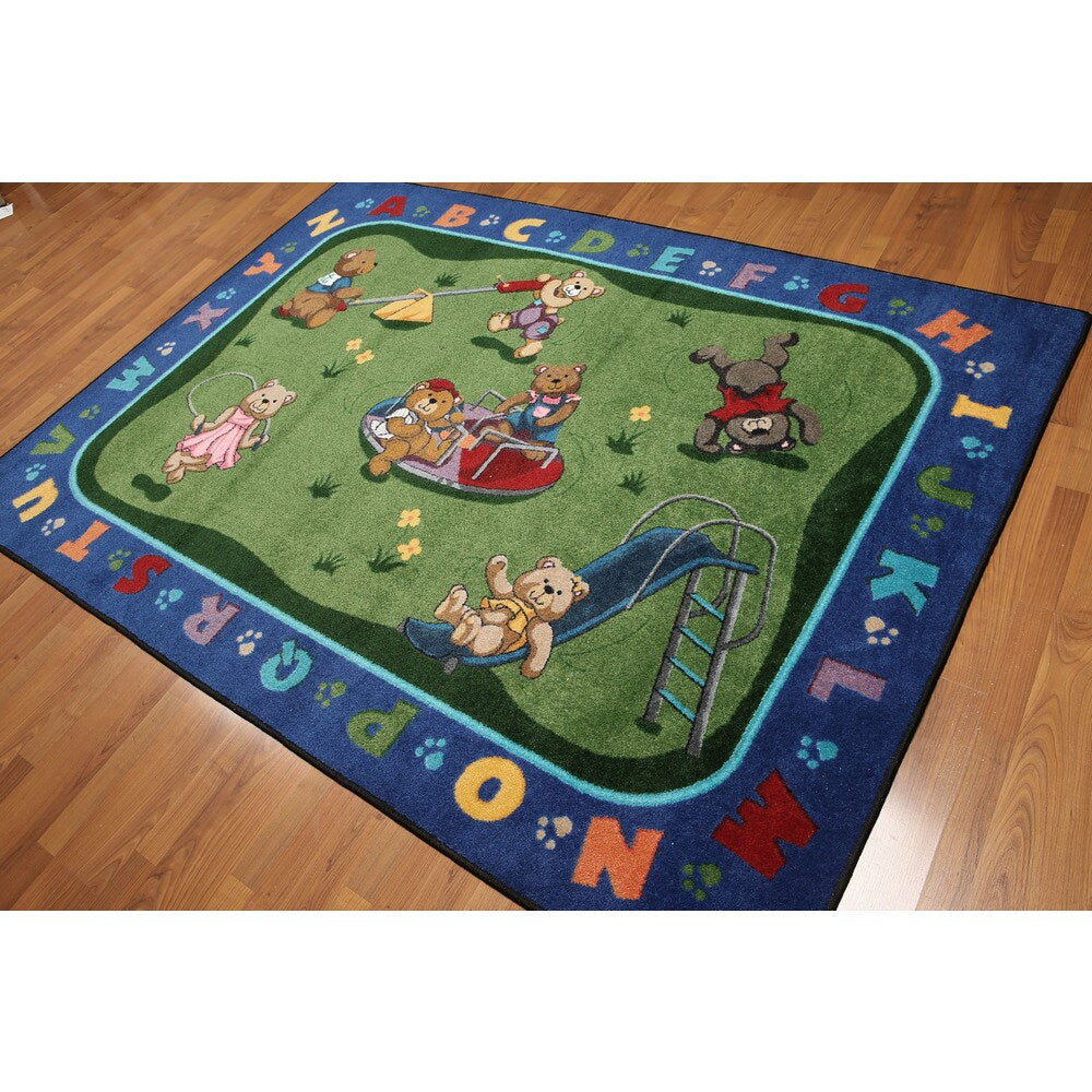 Playground Nursery Kids Room Alphabet Multicolored Machine-made Rug (5'4 x 7'8) - Green/Blue - 5'4" x 7'8"