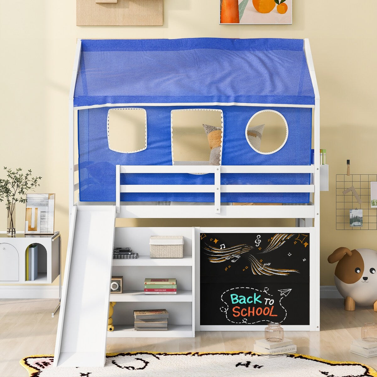 Playhouse Inspired Twin Over Twin Bunk Bed House Bed Kids Bed with Roof