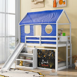 Playhouse Inspired Twin Over Twin Bunk Bed House Bed Kids Bed with Roof