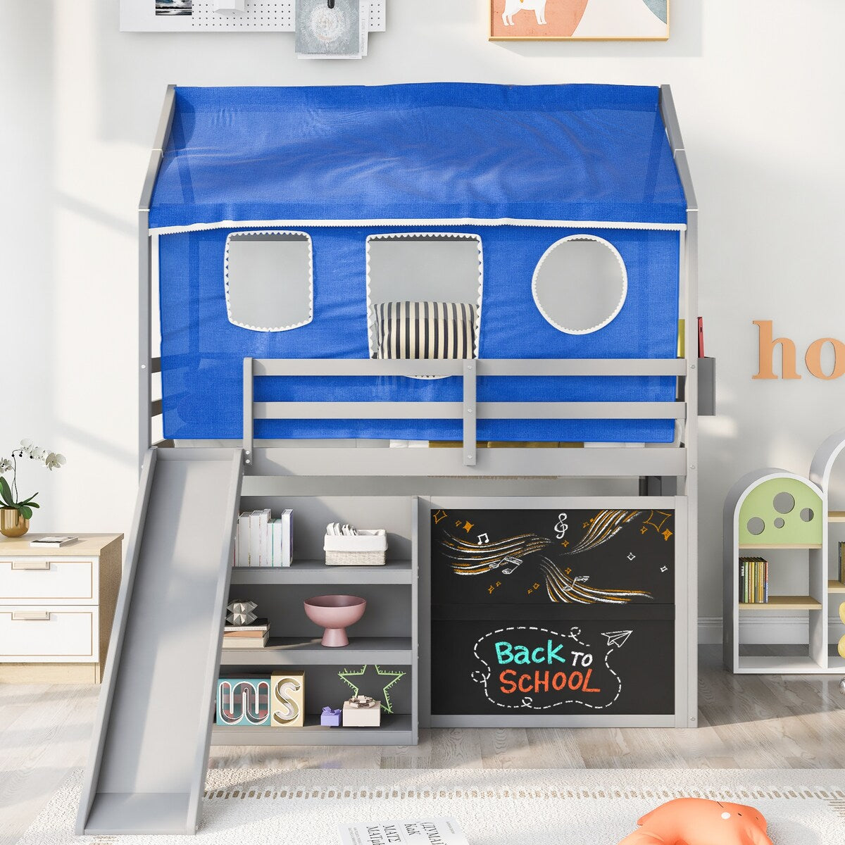 Playhouse Inspired Twin Over Twin Bunk Bed House Bed Kids Bed with Roof