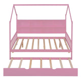 Playhouse Wooden House Bed Full Size Kid Bed w/ Trundle & Shelf Unisex