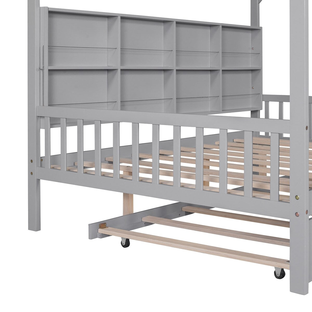 Playhouse Wooden House Bed Full Size Kid Bed w/ Trundle & Shelf Unisex