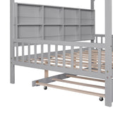 Playhouse Wooden House Bed Full Size Kid Bed w/ Trundle & Shelf Unisex