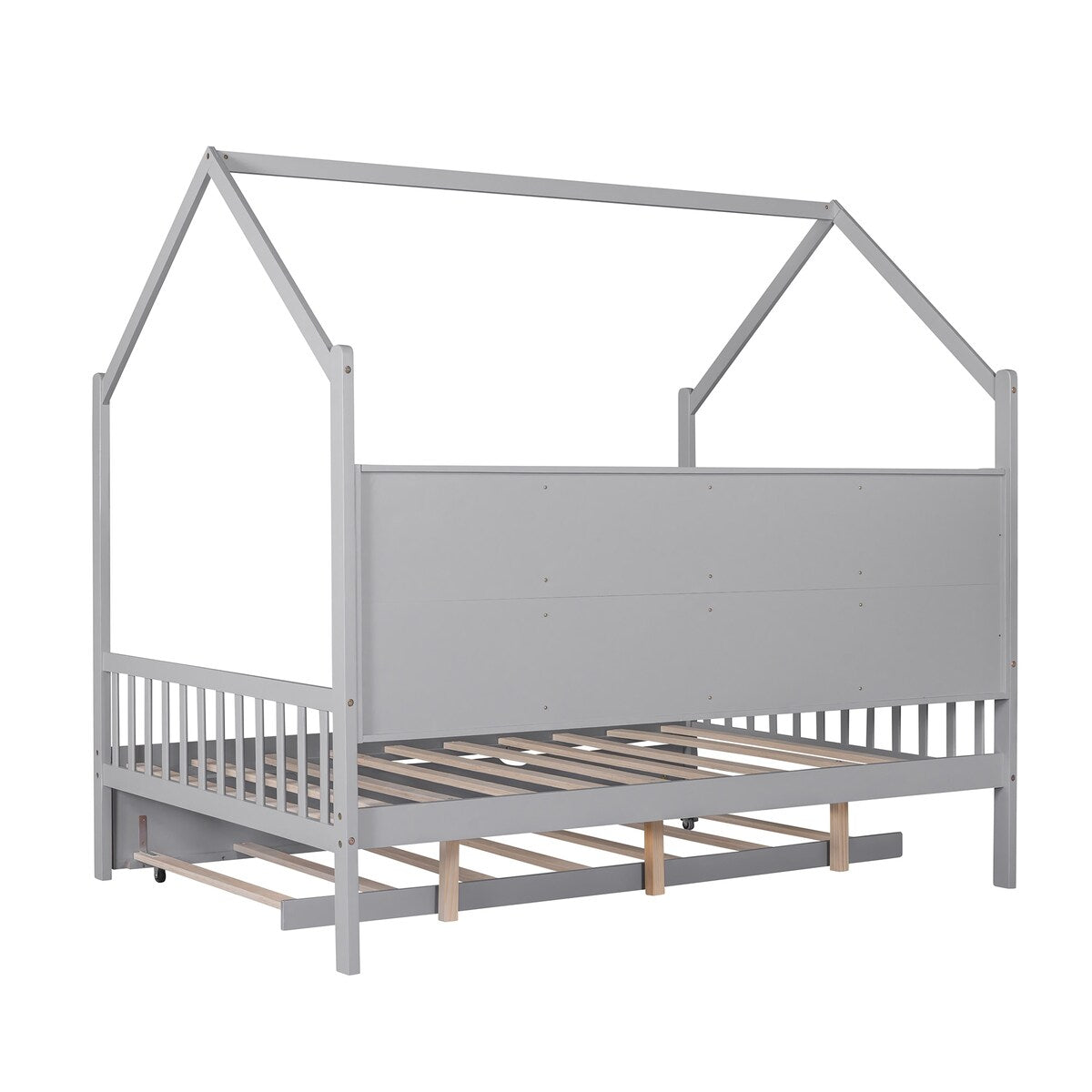 Playhouse Wooden House Bed Full Size Kid Bed w/ Trundle & Shelf Unisex