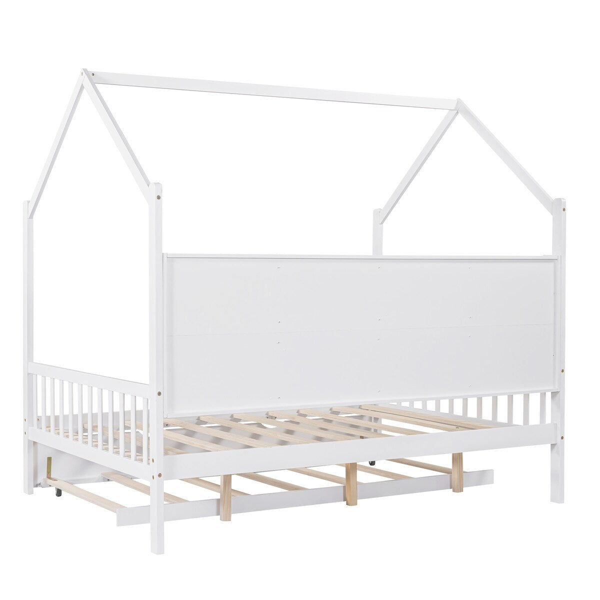 Playhouse Wooden House Bed Full Size Kid Bed w/ Trundle & Shelf Unisex