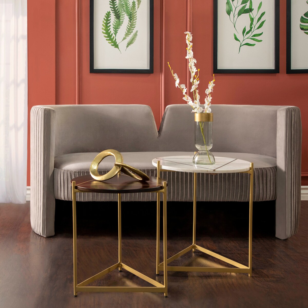Pleated Velveteen Sofa, Taupe 29.0"H - 56.0" x 26.0" x 29.0"
