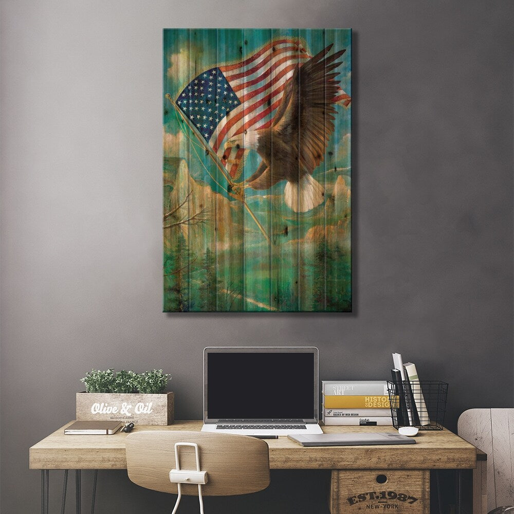 Pledge Of Allegiance Print On Wood by Ruane Manning - Multi-Color