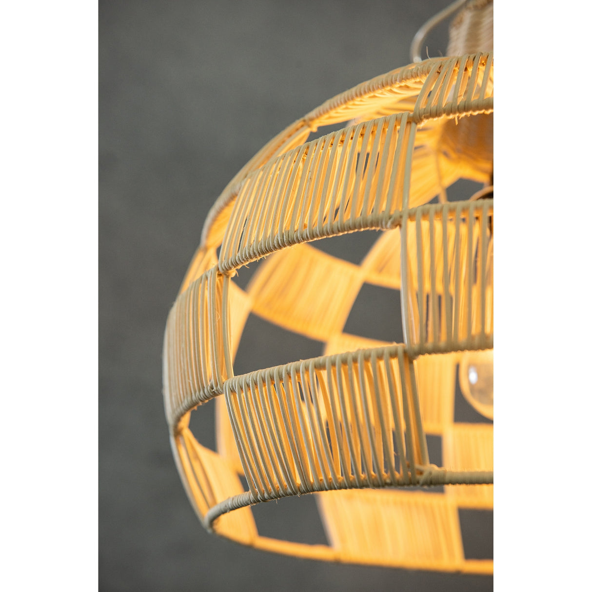 Plug In Wicker Rattan Natural Pendant Dome Shape Hanging Light - 16" Wide