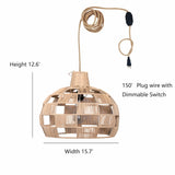 Plug In Wicker Rattan Natural Pendant Dome Shape Hanging Light - 16" Wide
