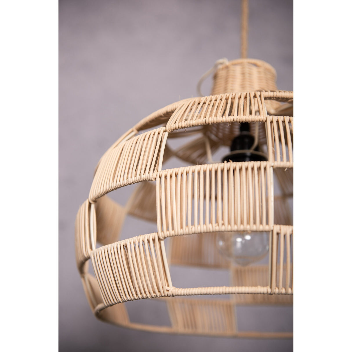 Plug In Wicker Rattan Natural Pendant Dome Shape Hanging Light - 16" Wide