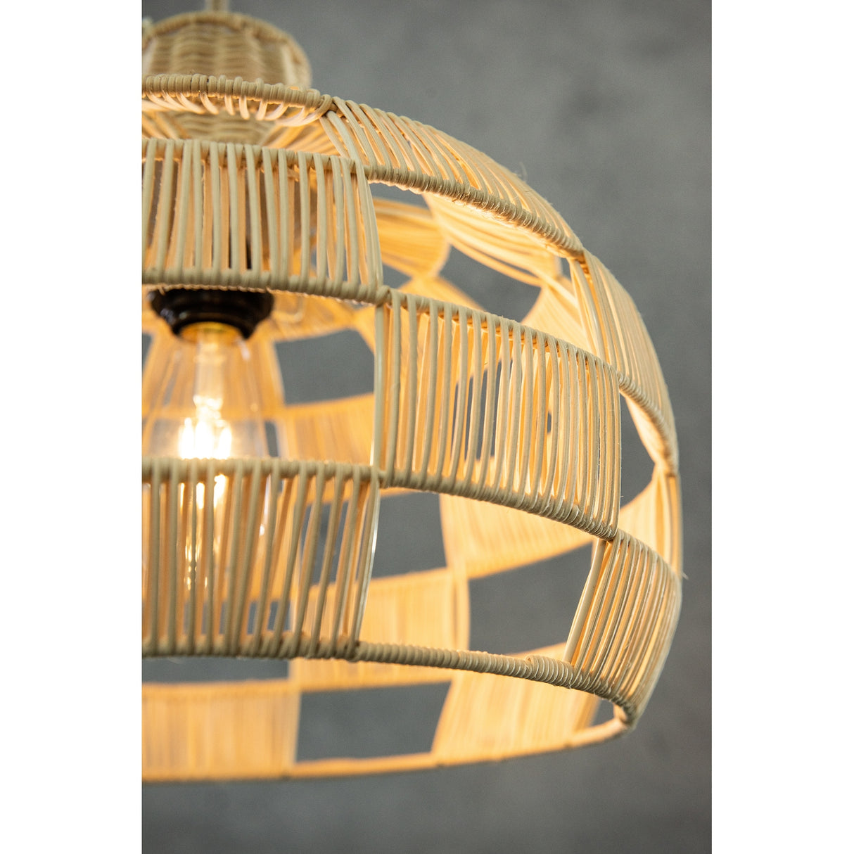 Plug In Wicker Rattan Natural Pendant Dome Shape Hanging Light - 16" Wide