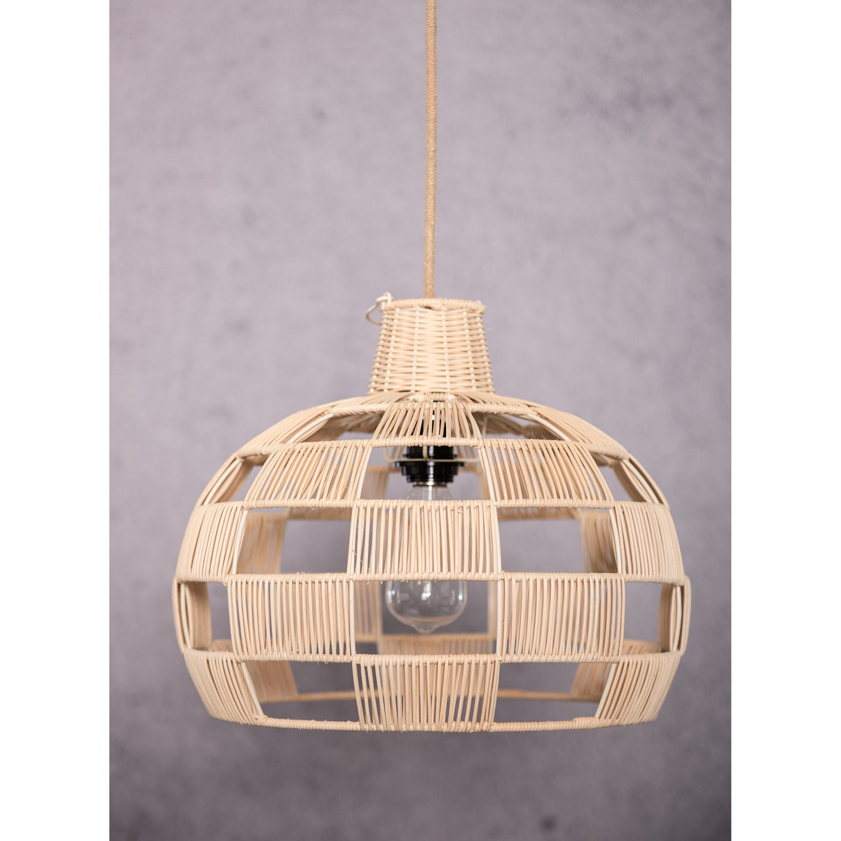 Plug In Wicker Rattan Natural Pendant Dome Shape Hanging Light - 16" Wide