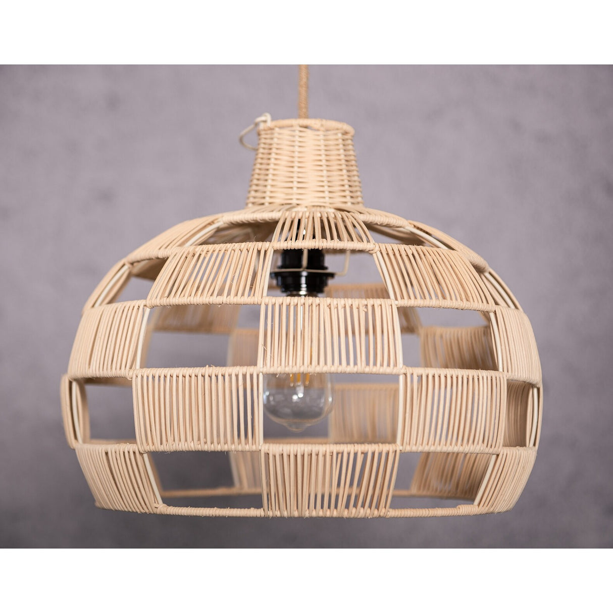 Plug In Wicker Rattan Natural Pendant Dome Shape Hanging Light - 16" Wide