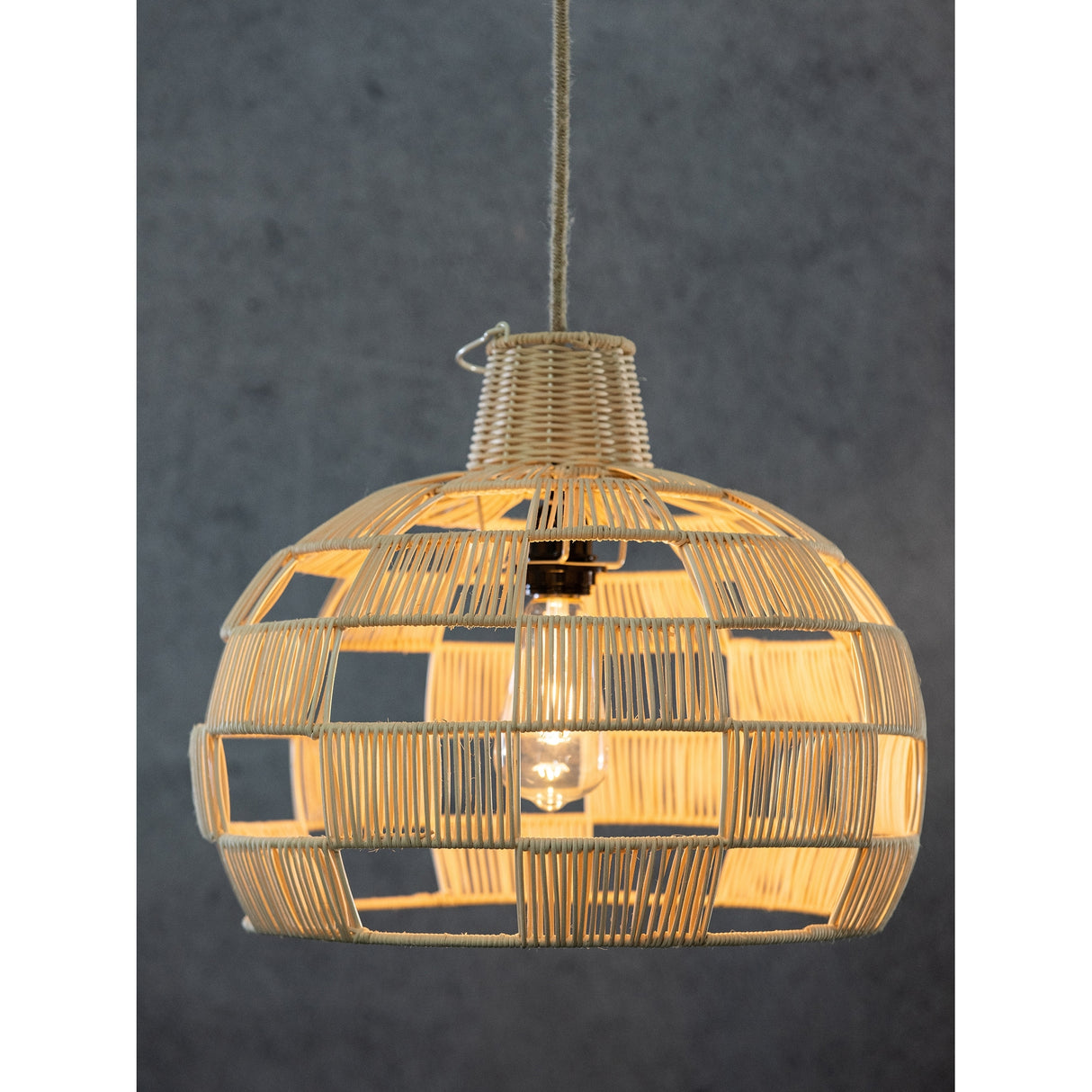 Plug In Wicker Rattan Natural Pendant Dome Shape Hanging Light - 16" Wide