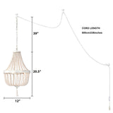 Plug in Wood Beaded Chandelier 3-Light Boho Plug in Pendant Light