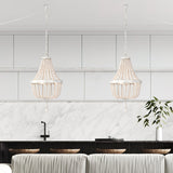 Plug in Wood Beaded Chandelier 3-Light Boho Plug in Pendant Light