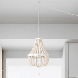 Plug in Wood Beaded Chandelier 3-Light Boho Plug in Pendant Light
