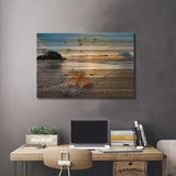 Plumeria Shore Print On Wood by Sean Davey - Multi-Color