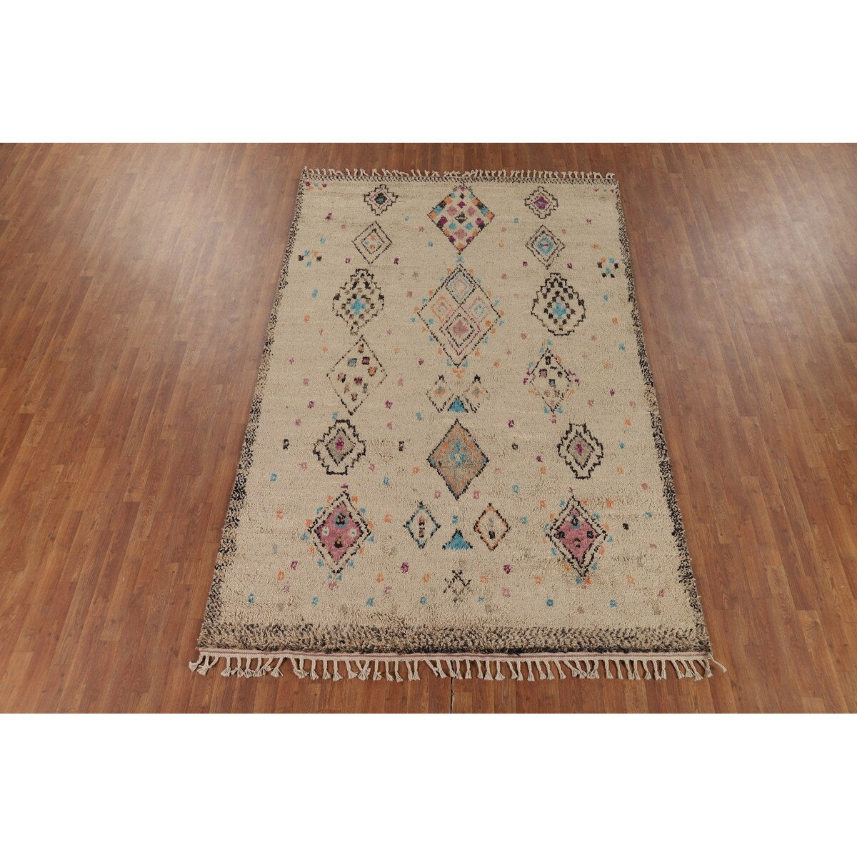 Plush Moroccan Oriental Area Rug Handmade Geometric Wool Carpet - 6'7" x 10'4"